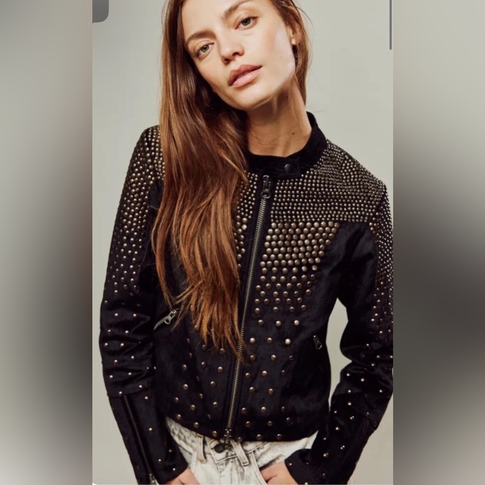 Free People Keeping It Cool Moto Jacket Black Silver NWT Gift Ready Sz Med